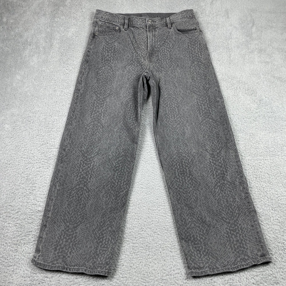 American Eagle Stovepipe Jeans Womens 10 Grey Animal Print Stretch Wide Leg